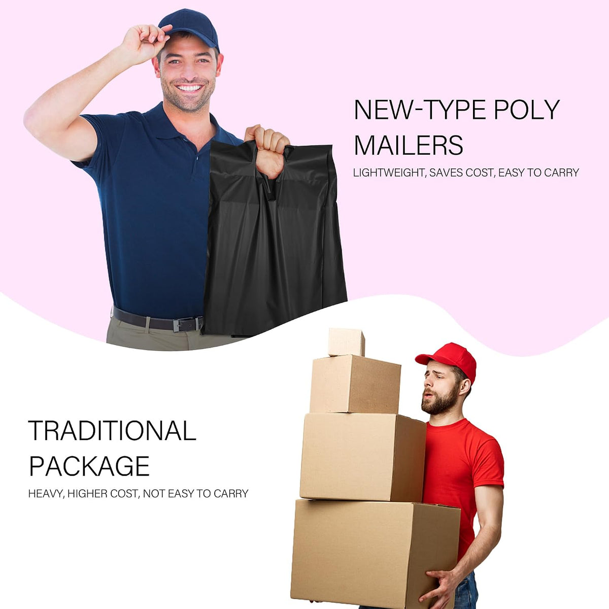 Poly Mailers 14.5x19 Inch, 50 Pack, Black Self-Seal Handle Bags