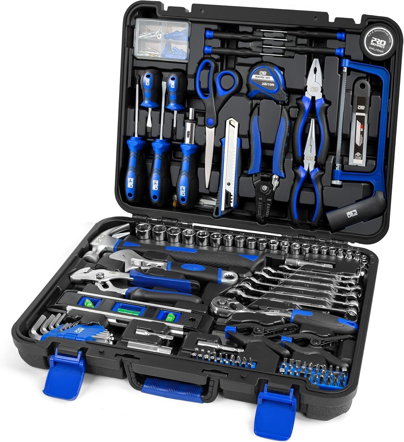 259-Piece Tool Kit, General Household Hand Tool Set with Plastic Storage Toolbox, Portable Complete Repair Tool Box