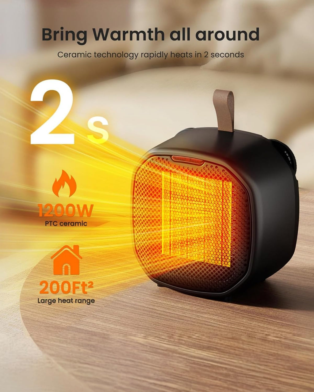 Portable Ceramic Space Heater w/Thermostat, 1500W Indoor Electric Space Heater Fan with Overheat and Tip-Over