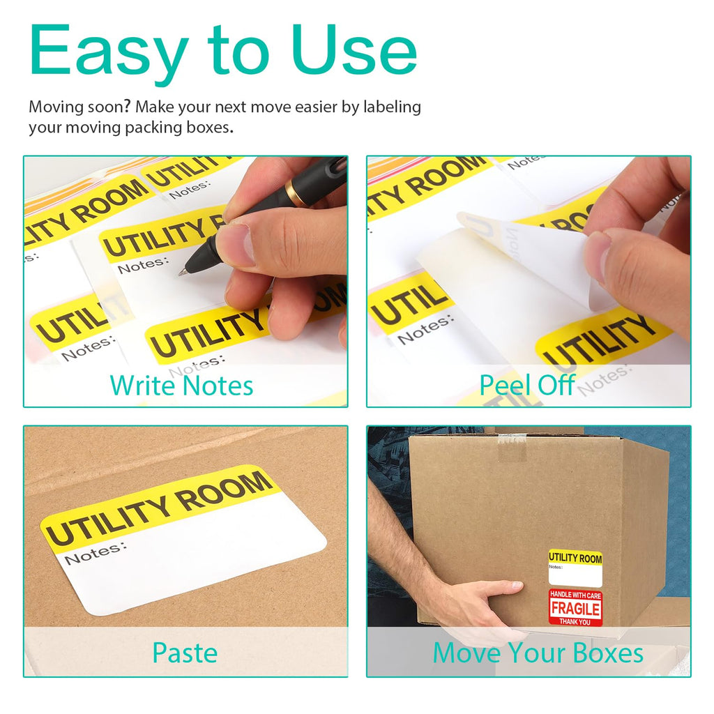 Moving Packing Box Labels for 3-4 Bedroom, 20-Color Coded Moving Stickers
