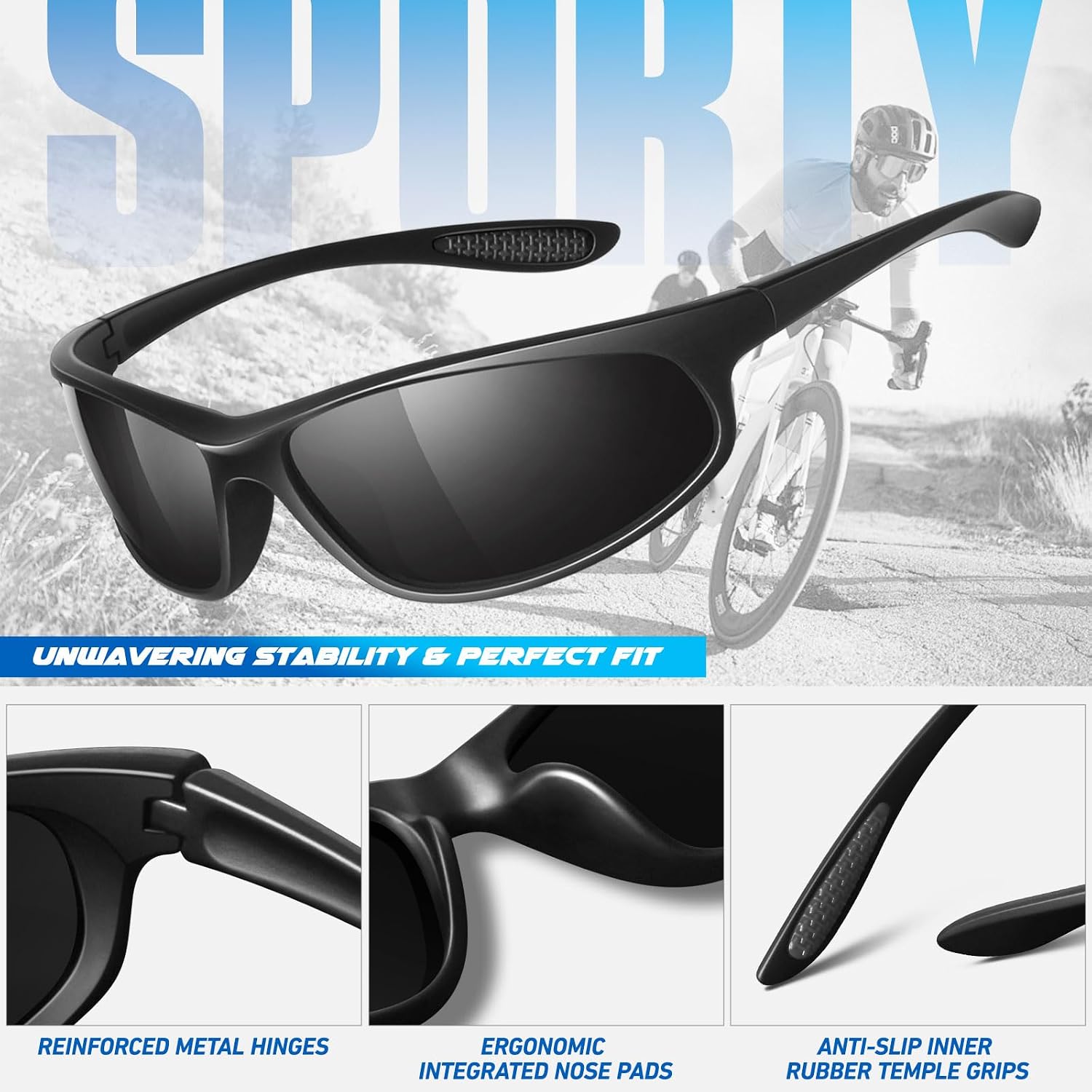 Polarized Sports Sunglasses Men Women,Wraparound UV400 Protection | Ultralight Sun Glasses for Driving Fishing