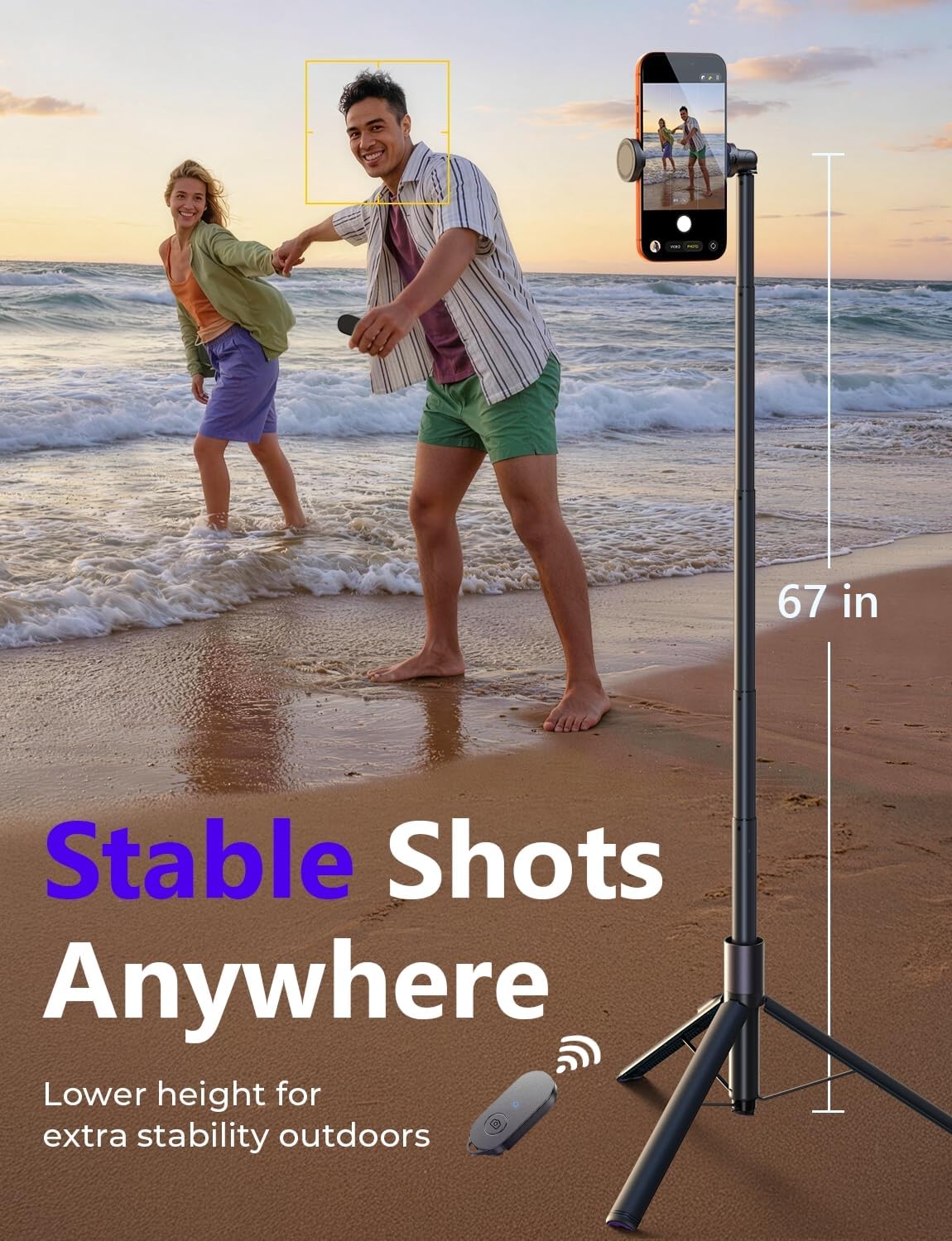 67" Selfie Stick Tripod with Remote for Content Creators | Content creator essentials: 67" phone tripod with remote