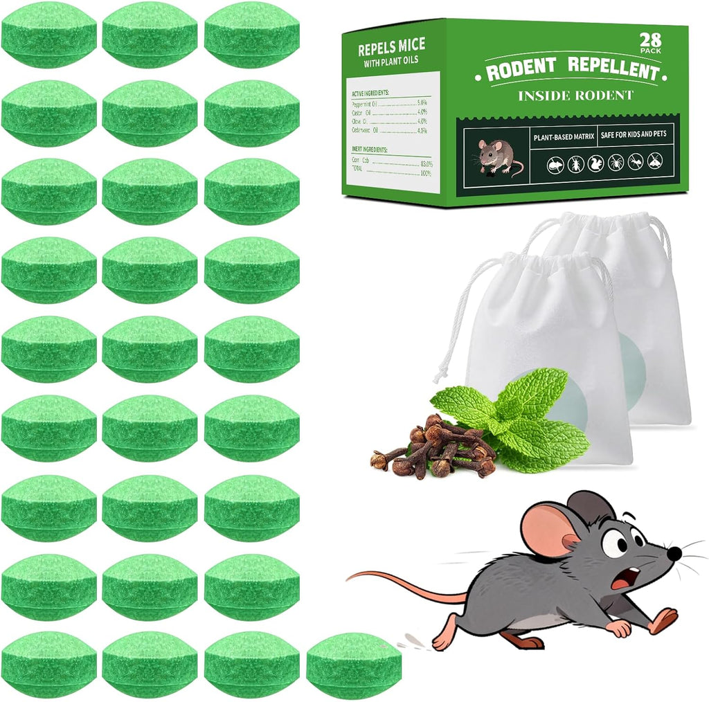 Mouse Repellent 28 Pack, Suitable for Kitchen and Outdoor, Safe for Family