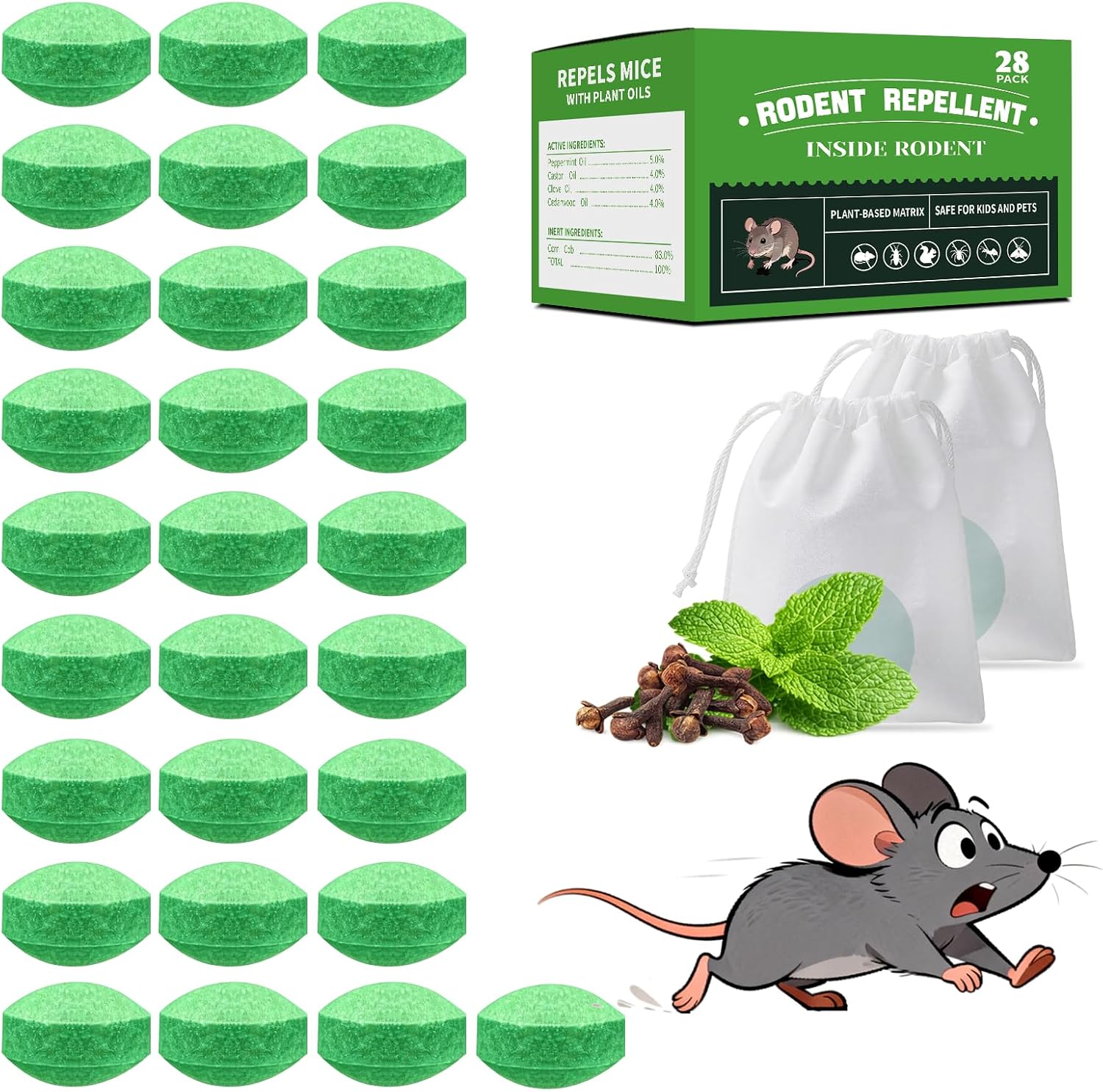 Mouse Repellent 28 Pack, Suitable for Kitchen and Outdoor, Safe for Family