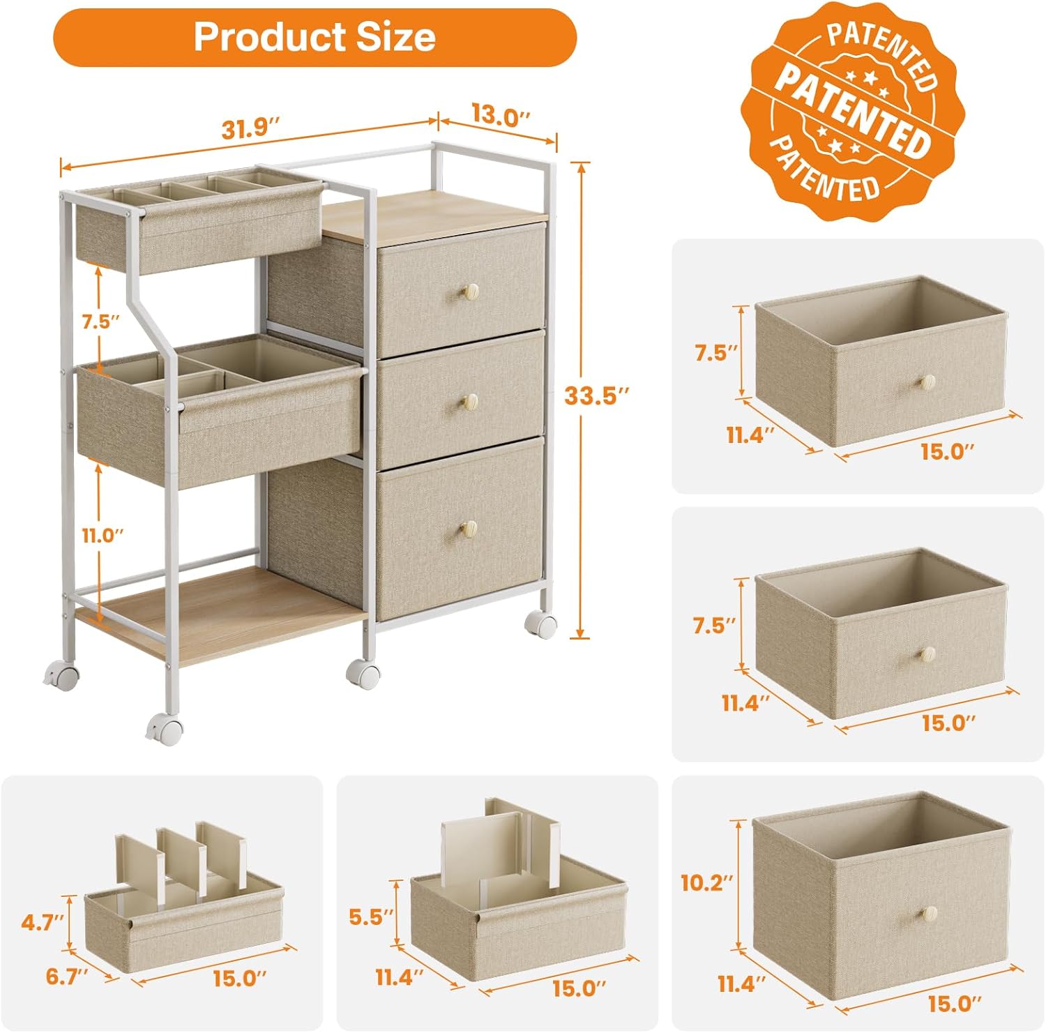 Baby Organizer and Storage - 3 Tier Rolling Cart with Dividers and Drawers, Easy To Assemble, Mobile Utility Cart