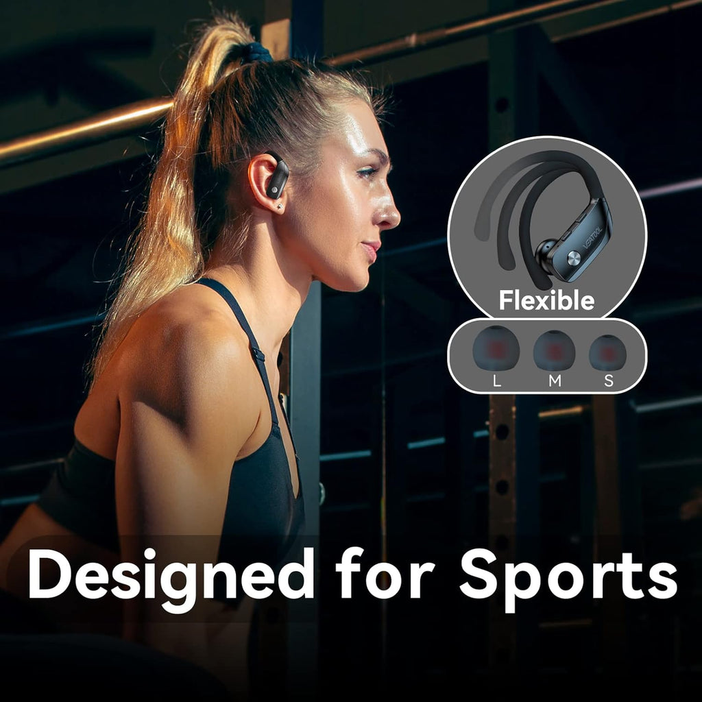 Ear Buds Wireless Earbuds Bluetooth Headphones with 80H Playtime LED Display Case, Over-Ear Hook with Mic, Stereo