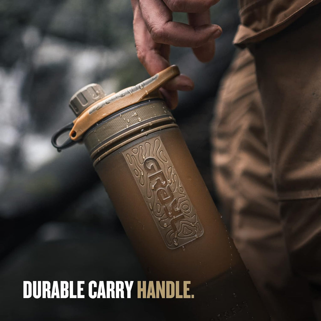 GeoPress 24 oz Water Purifier Bottle - Filter for Hiking, Camping, Survival, Travel (Coyote Brown)