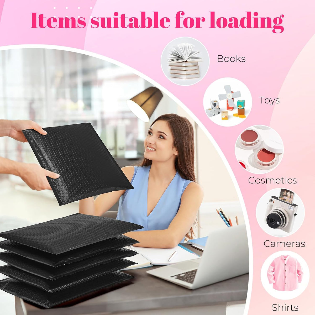 Bubble Mailers 10x13" Padded Envelopes Black 40 Pack Waterproof