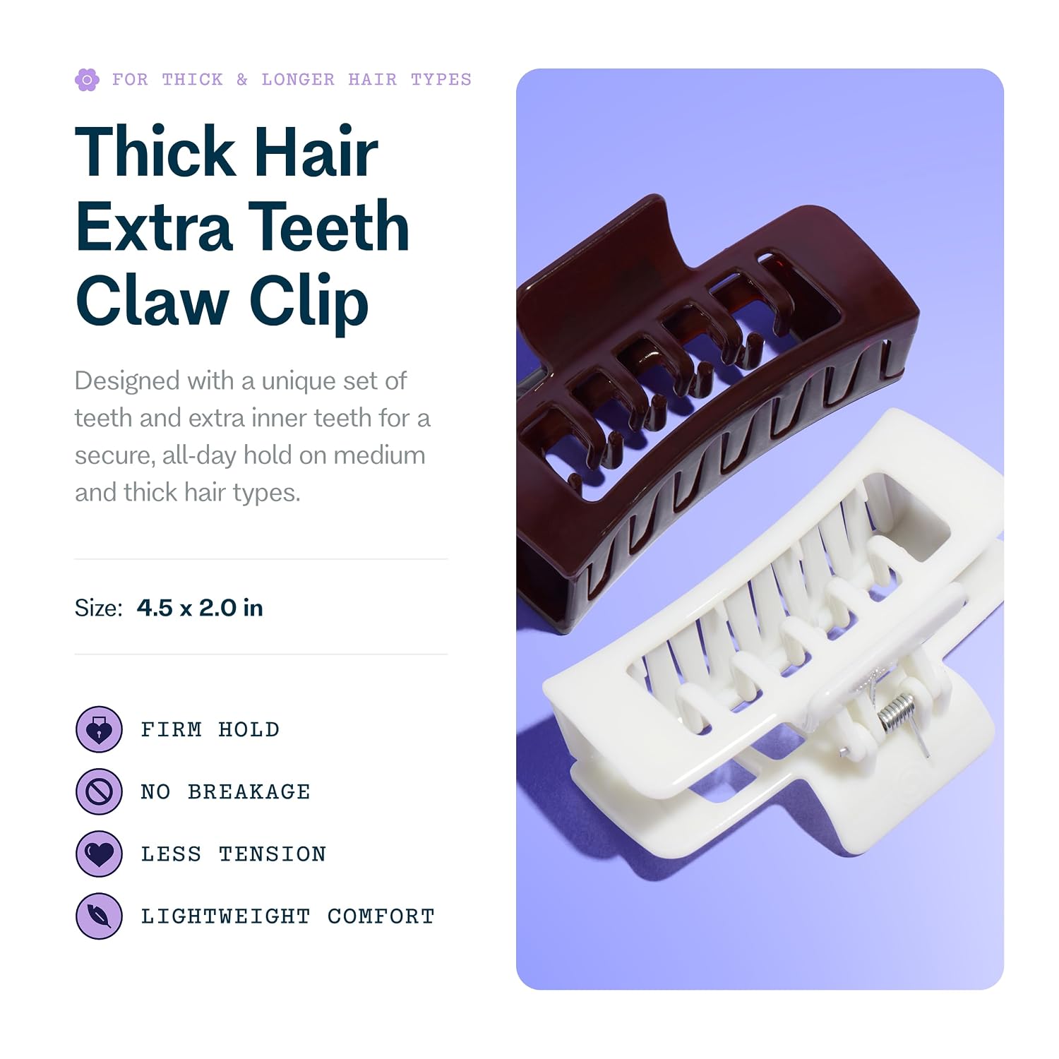 Beauty Thick Hair Extra Teeth Claw Clips - Double Layer Claws for Long & Curly Hair - Trendy Large, Non-Slip
