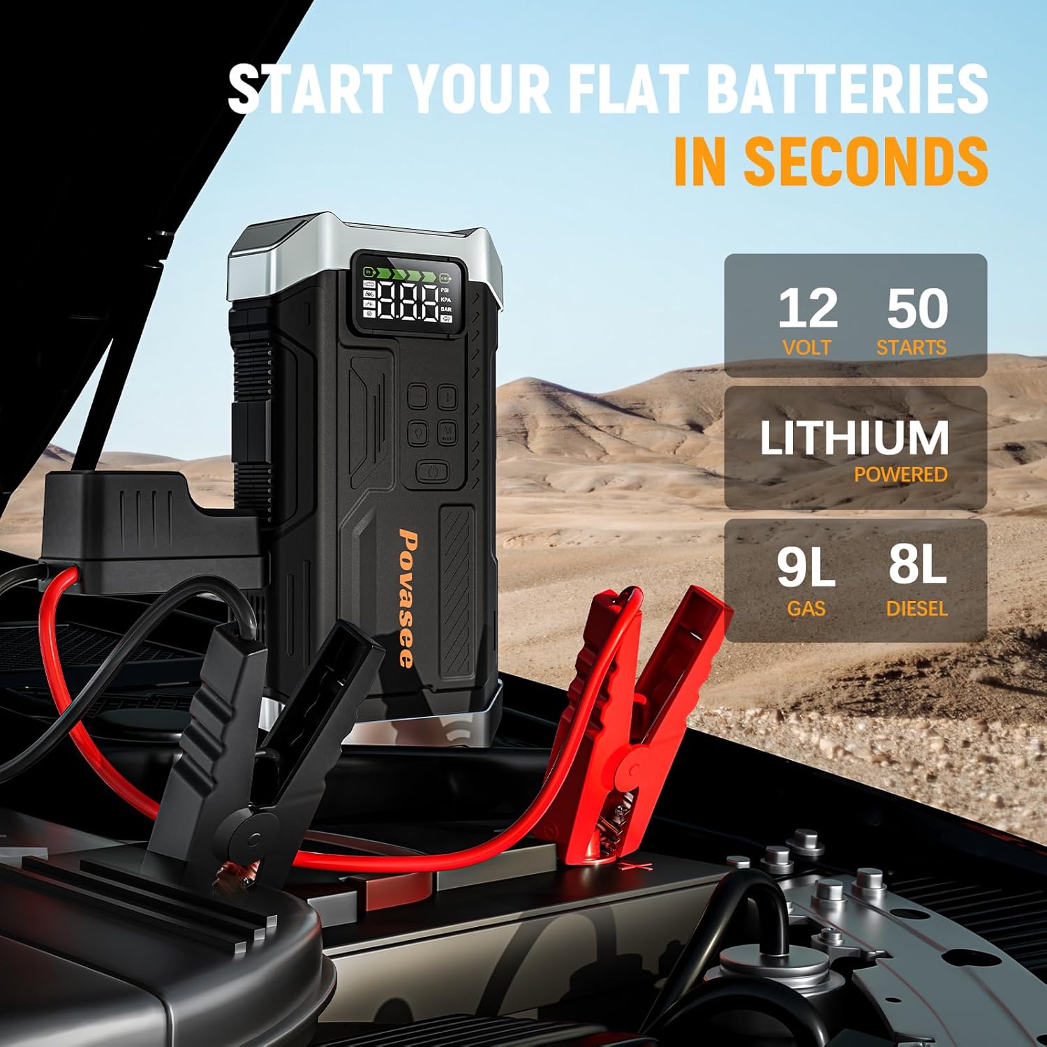 [2026NEW Model] 5000A Jump Starter with Air Compressor,Car Jumper Starter Portable with 150PSI Tire Inflator 12V Jump