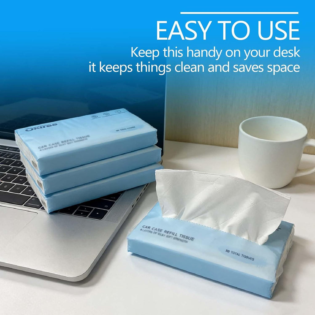 Car Tissues, 8 Packs, 4-Ply Ultra Soft Facial Tissues