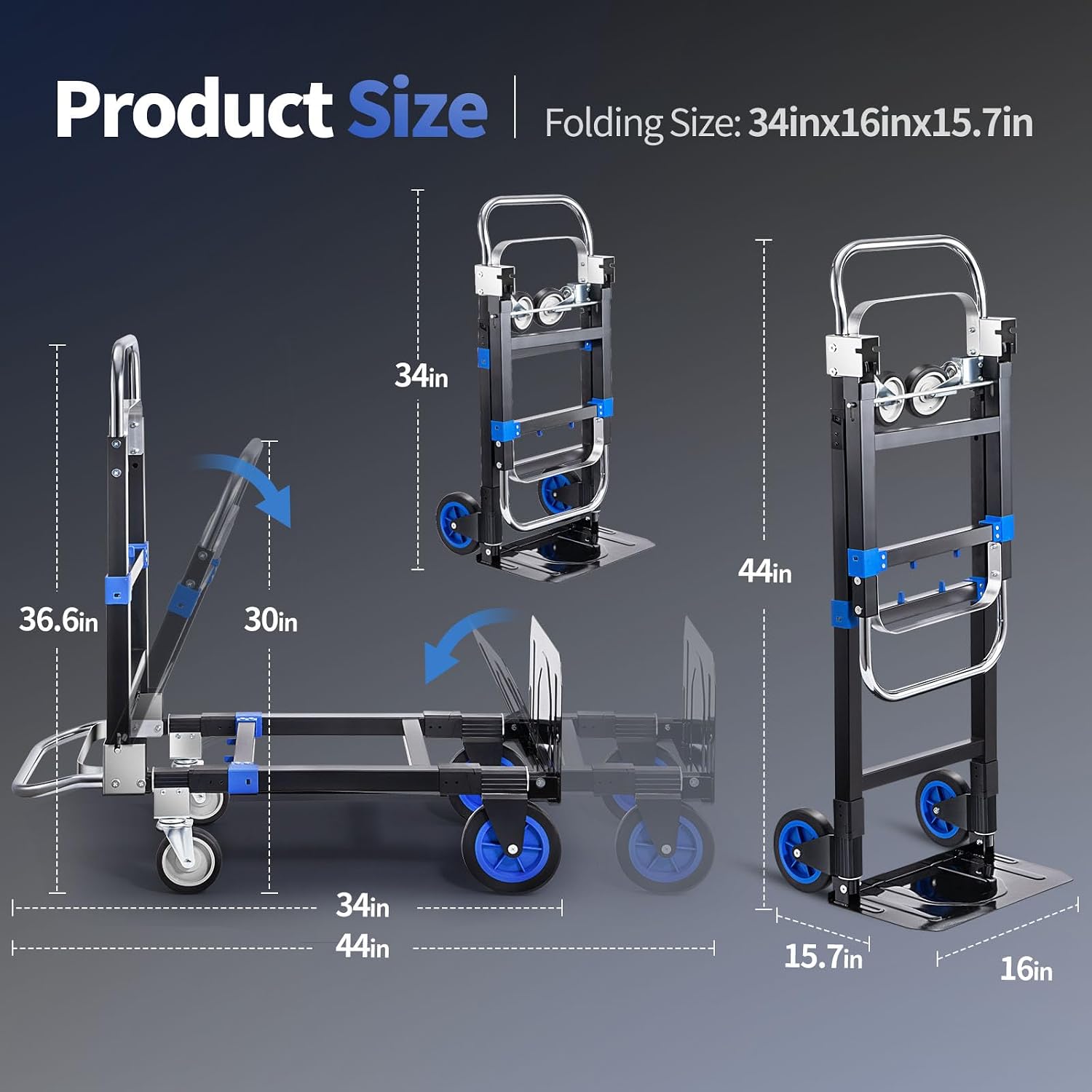 Pro 3 in 1 Aluminium Hand Truck 660lbs Capacity, Heavy Duty Convertible Hand Truck Dolly W/ 4 Rubber Wheels, Foldable