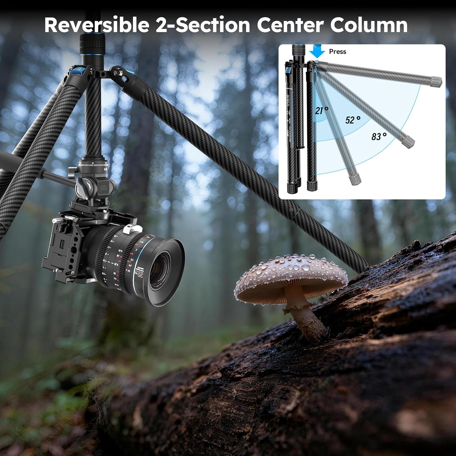Traveler Air-T Carbon Fiber Travel Video Tripod, KV-5 Fluid Head, 61" | 1.33kg Lightweight, 360° Pan, -80° To 90°
