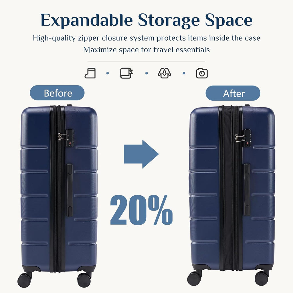 20 Inch Carry On Luggage, ABS Hard Shell Lightweight Rolling Expandable Suitcase with Double Spinner Wheels & TSA