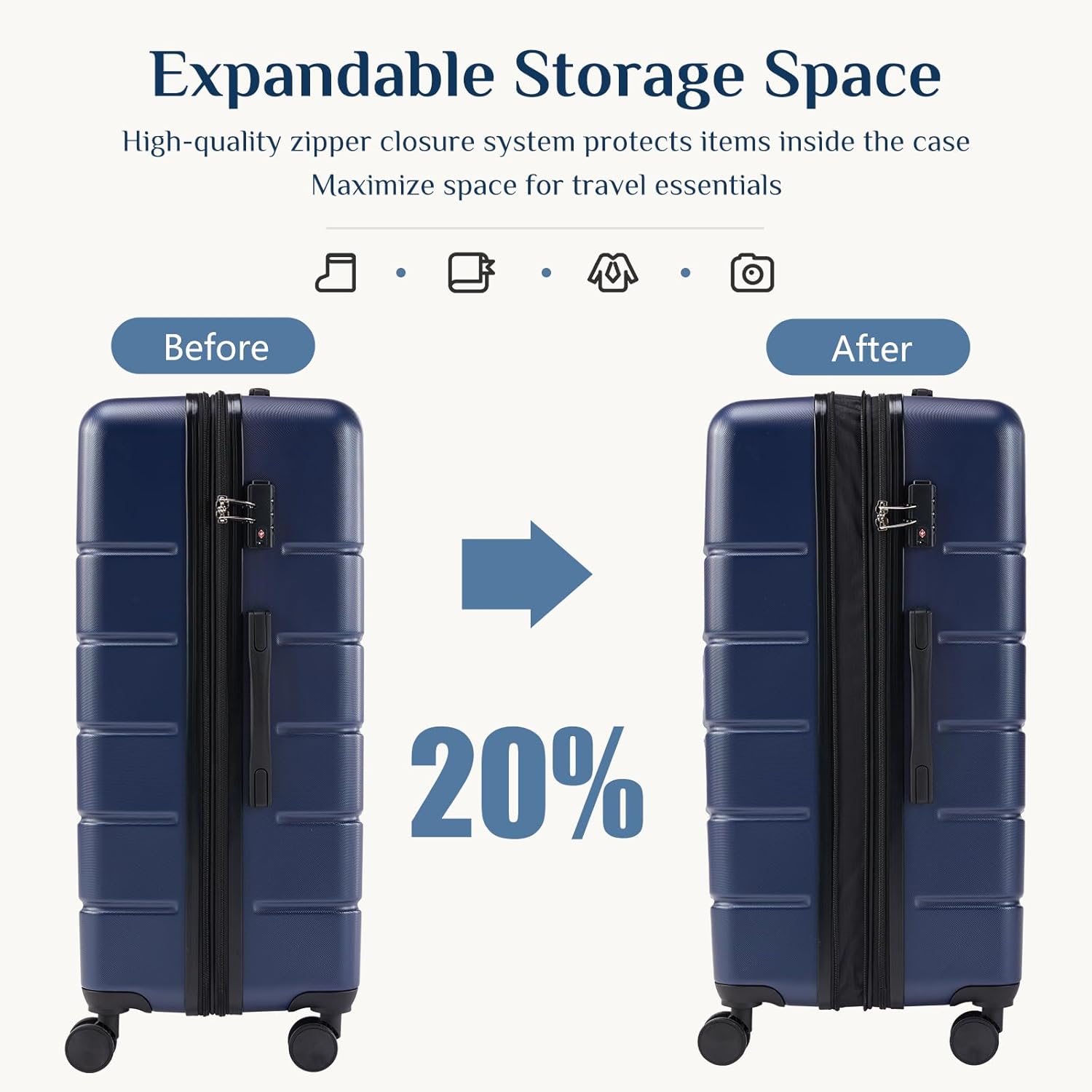 20 Inch Carry On Luggage, ABS Hard Shell Lightweight Rolling Expandable Suitcase with Double Spinner Wheels & TSA