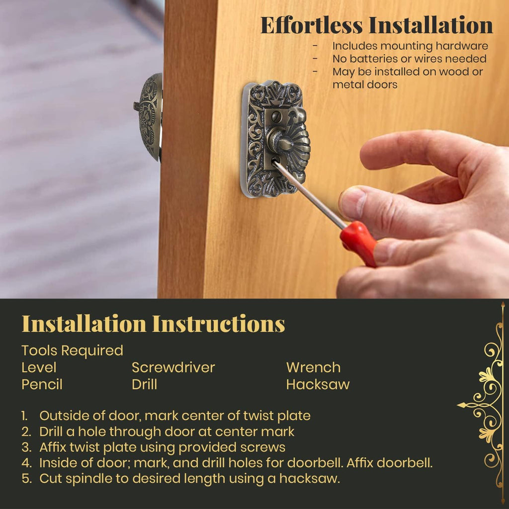 Solid Brass Mechanical Twist Doorbell Chime, Antique Brass | Solid Brass Construction, Mechanical Hand Turn Chime