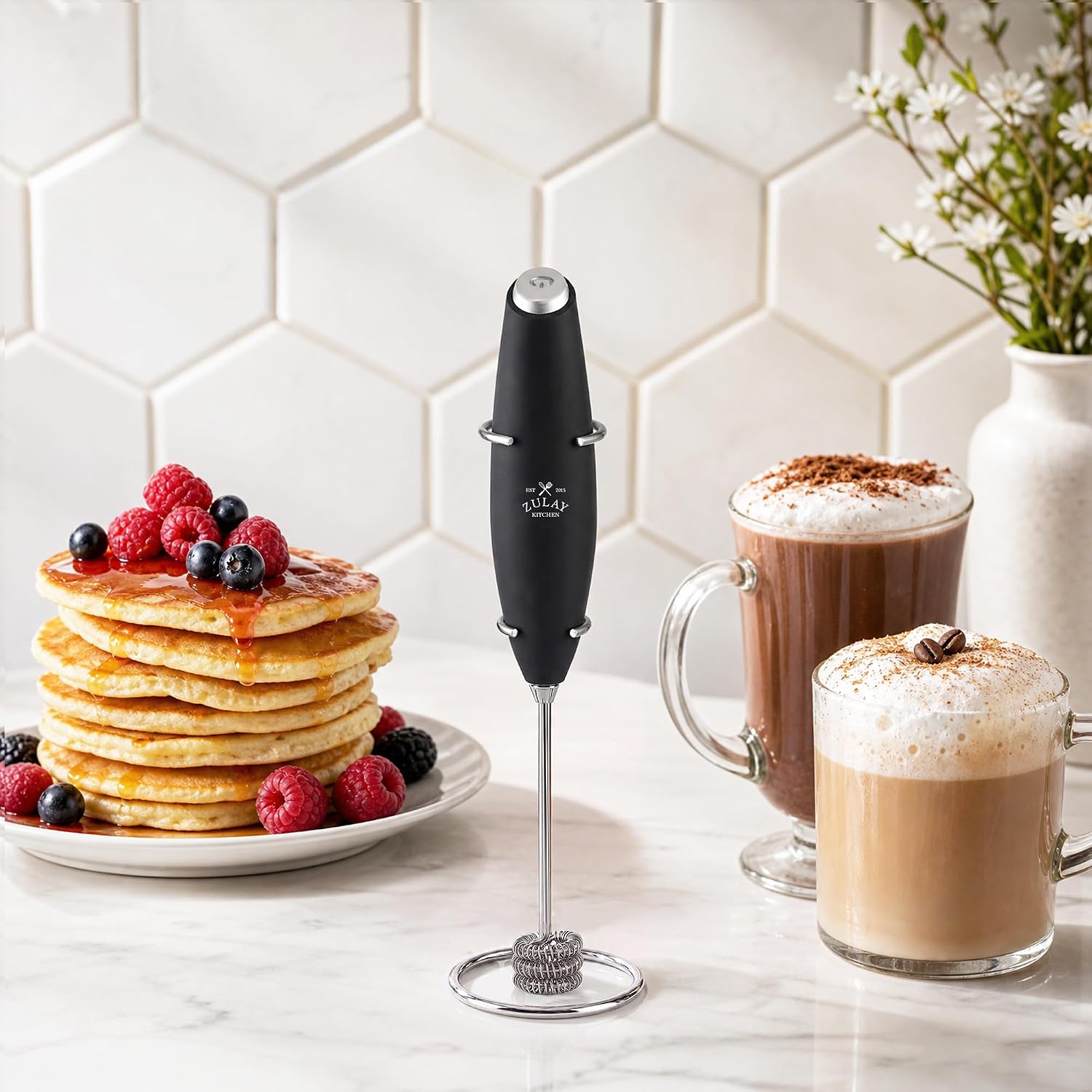 Powerful Milk Frother Wand With Duracell Batteries - Ultra Fast Handheld Drink Mixer - Electric Whisk Foam Maker for