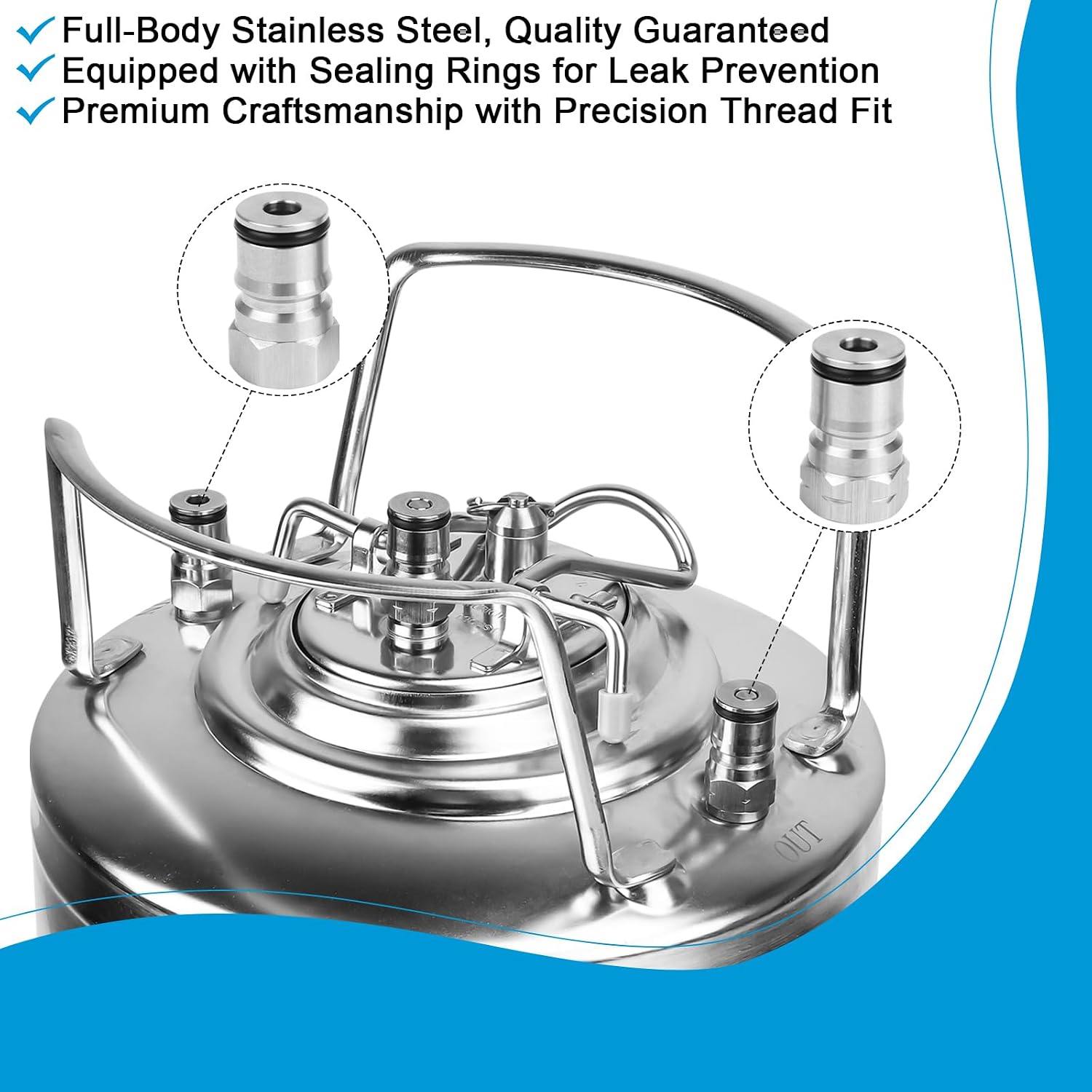 2 Pair Ball Lock Keg Post 19/32’’-18 Cornelius Corny Keg Connectors | Ball Lock Keg Fittings With Seal O-Rings