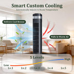 Tower Fan for Bedroom, 28dB Quiet Bladeless Oscillating Standing Fan with Remote, 5 Speeds & 4 Modes, 12H Timer, LED
