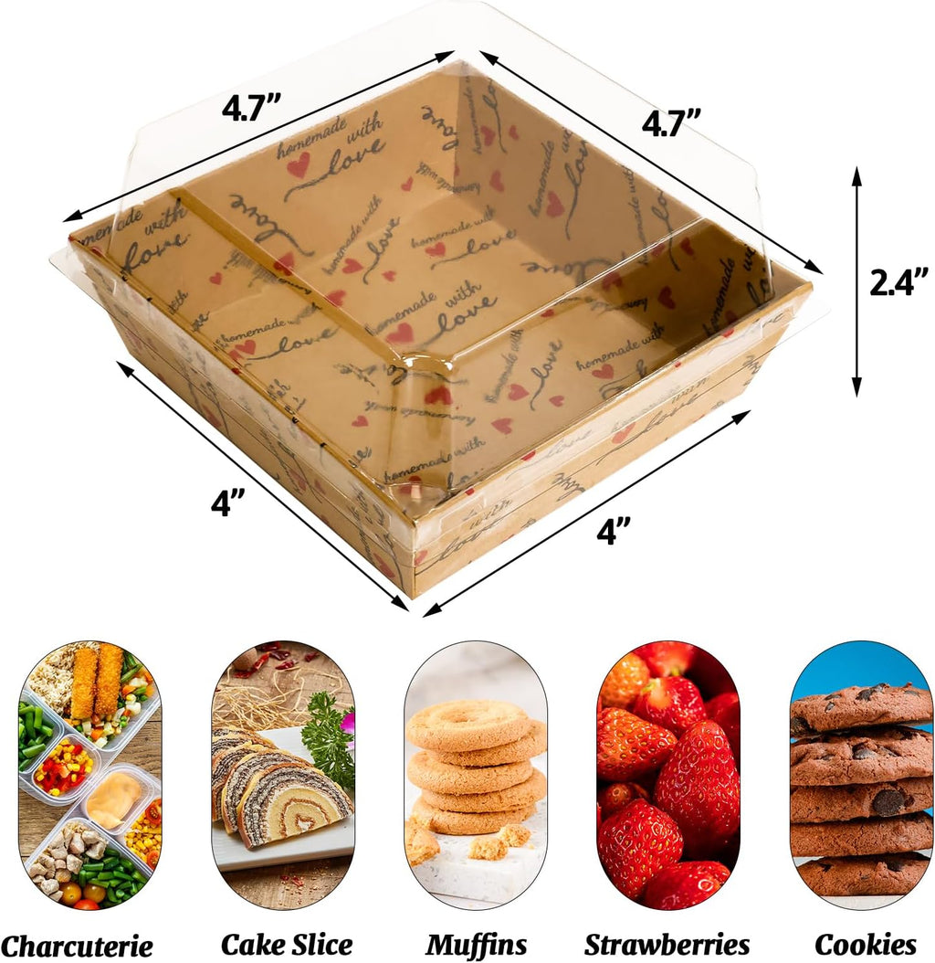 Charcuterie Boxes with Clear Lids Kraft Food Containers 50 Pcs