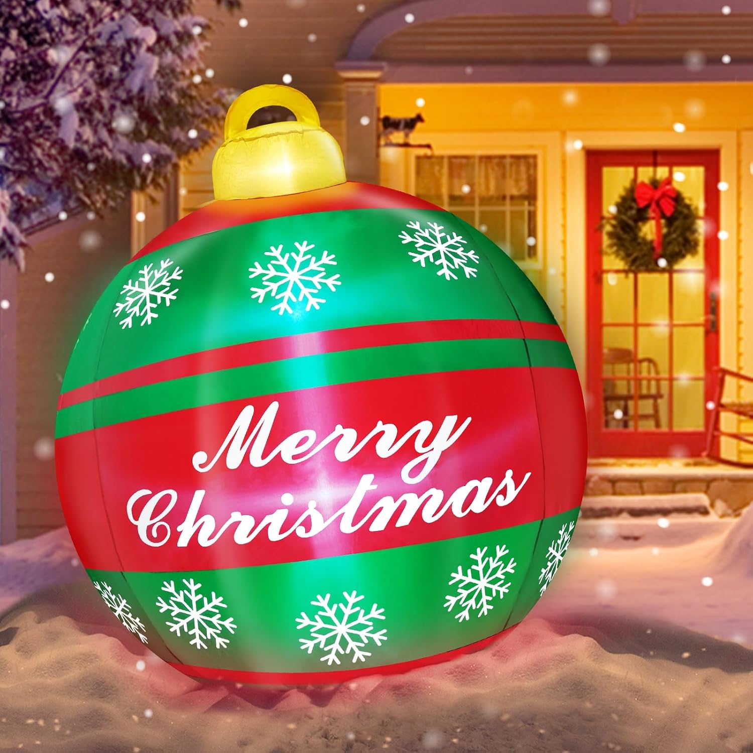 6 Ft Giant Christmas Inflatable Ball Christmas Decorations Outdoor with LED Lights Snowflake Merry Christmas Blow Up