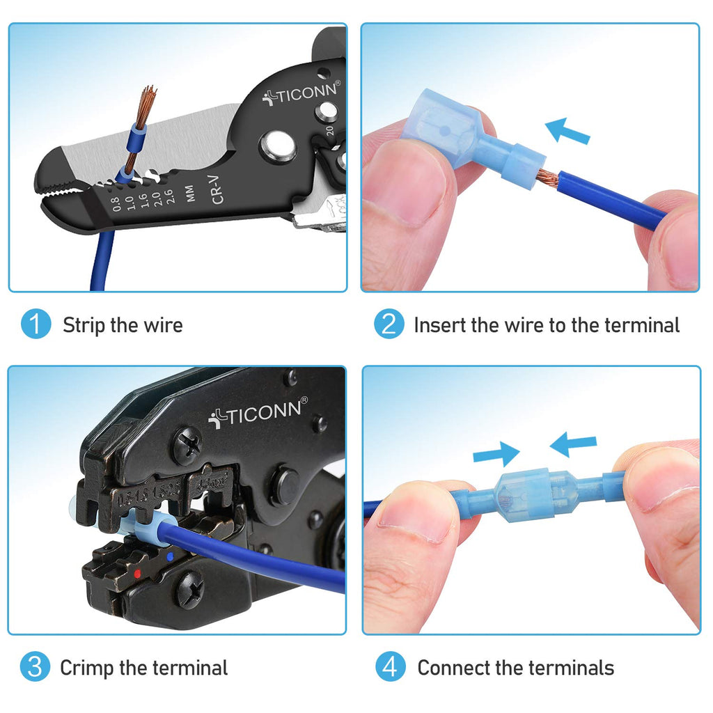 100 Pcs Nylon Spade Quick Disconnect Connectors Kit, Electrical Insulated Terminals, Male and Female Spade Wire Crimp
