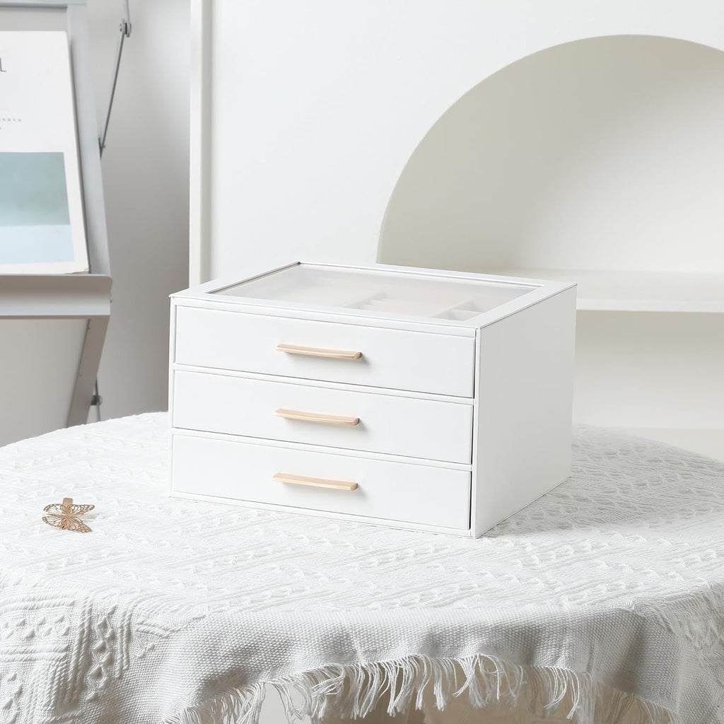 Clear Lid Jewelry Box,3-Layer Jewelry Organizer with Drawer,PU Leather Jewelry Organizers and Storage,Jewelry Boxes