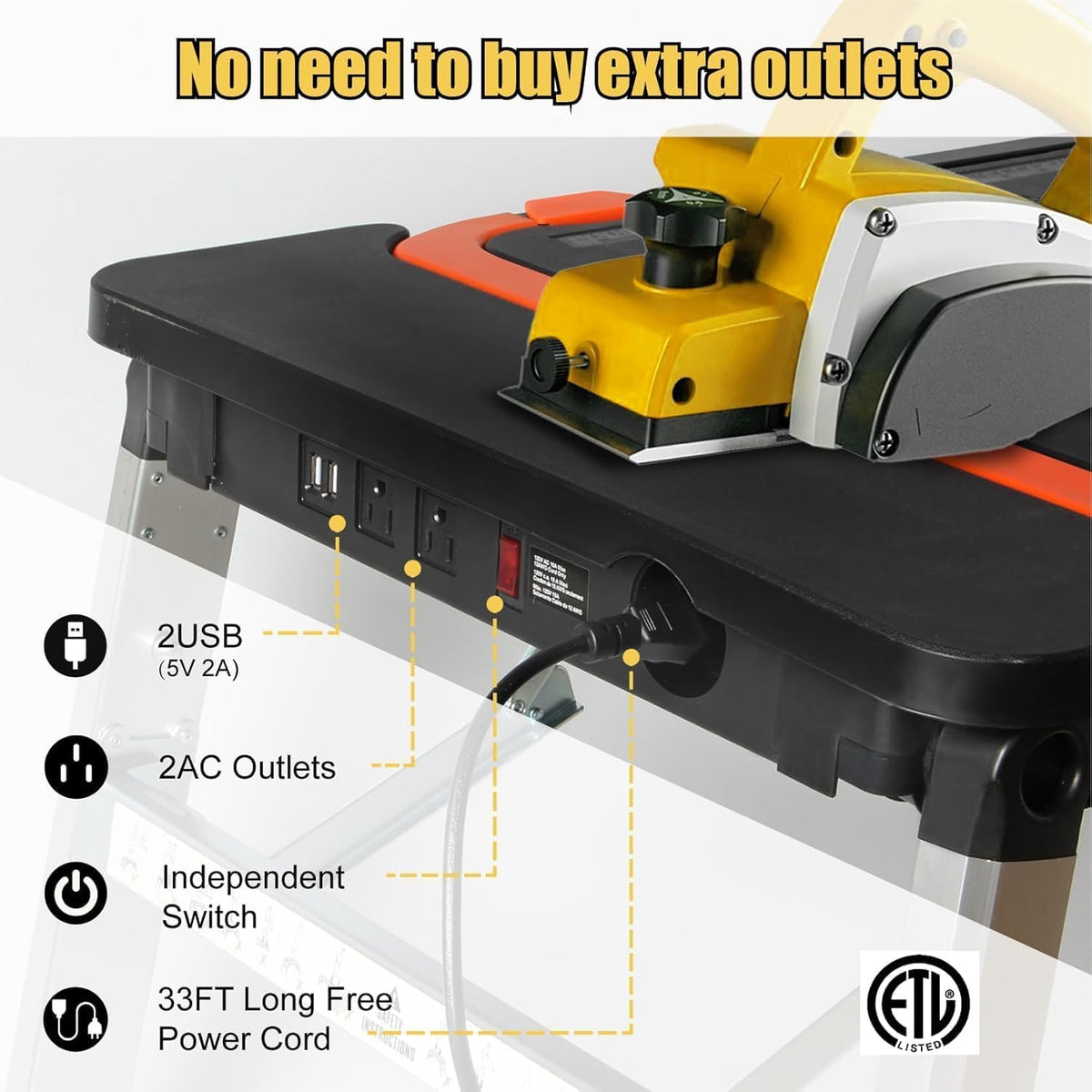 7-in-1 Workbench Folding with Power Outlet and 33ft Long Power Cord Painted Work Table as Workbench
