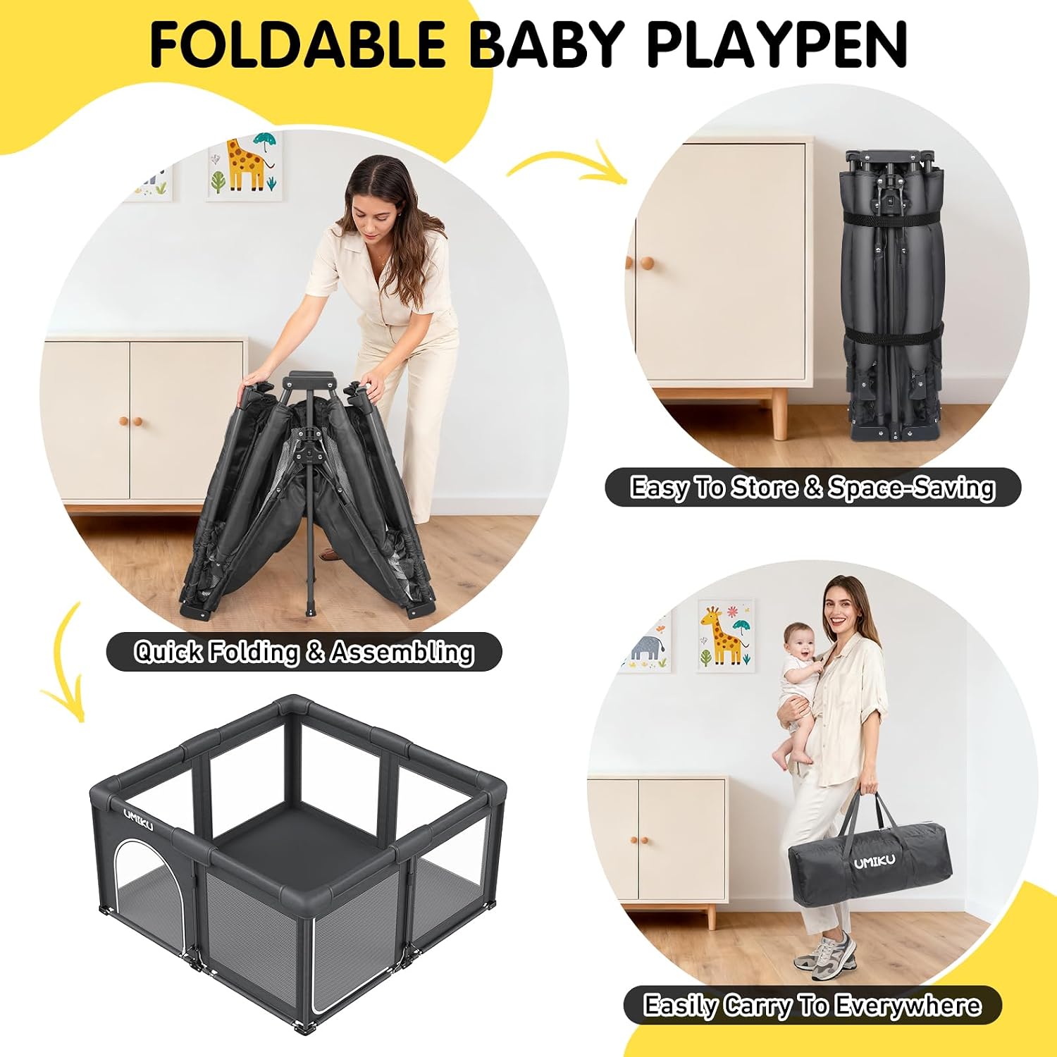 Baby Playpen Play Pen Foldable Playpen for Babies and Toddler 2 Entry 50X50 | Baby Play Pen Portable Playpen Play