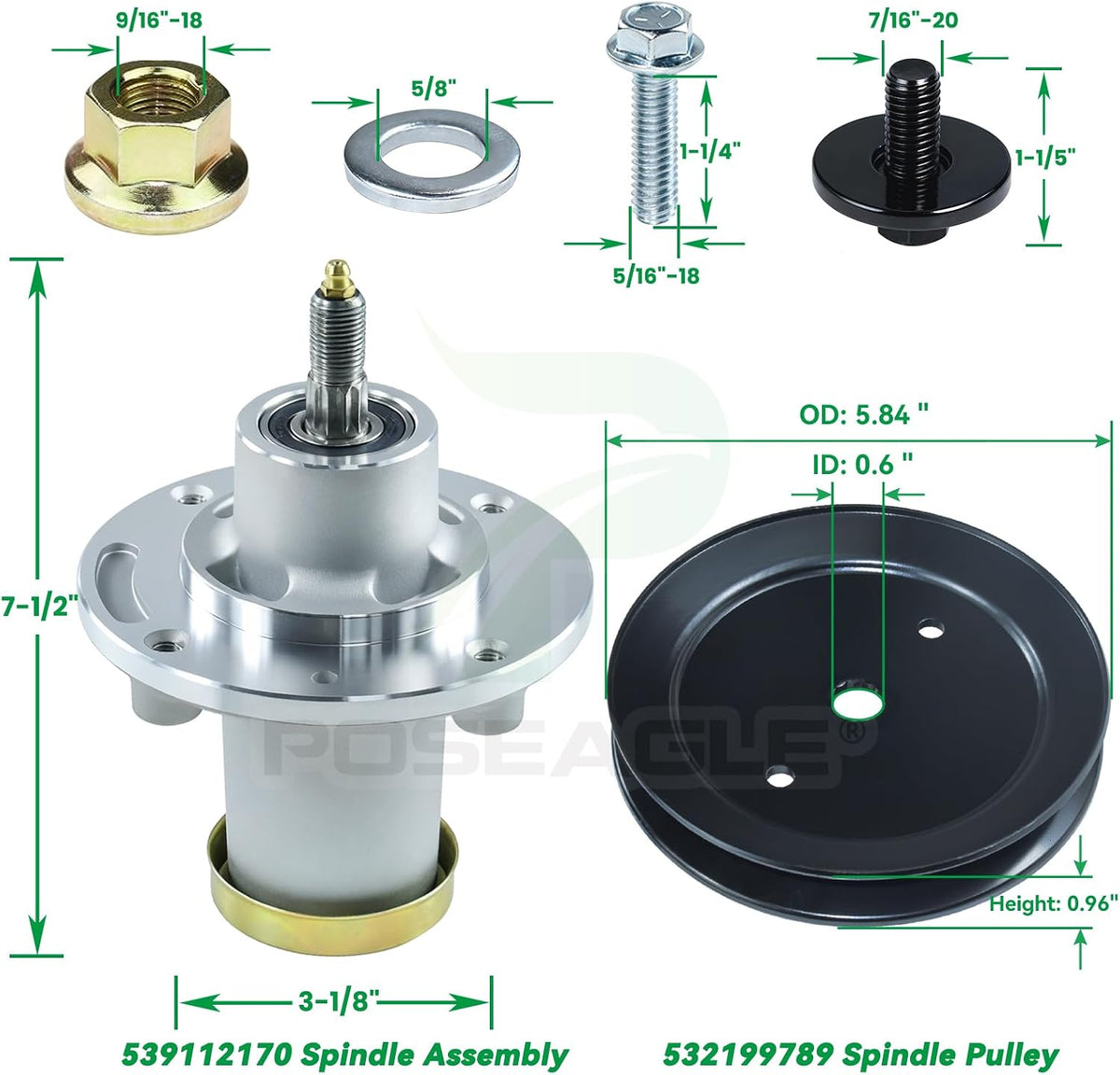 2 Pack 539112170 Spindle Assembly Kit for Husqvarna Z242F 42" Deck