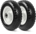 (2-Pack) 12" Flat-Free Solid Tire and Wheel, with 3-3/4" Centered Hub & 1" Bore, Fits 25mm Axle Shaft, Replacement