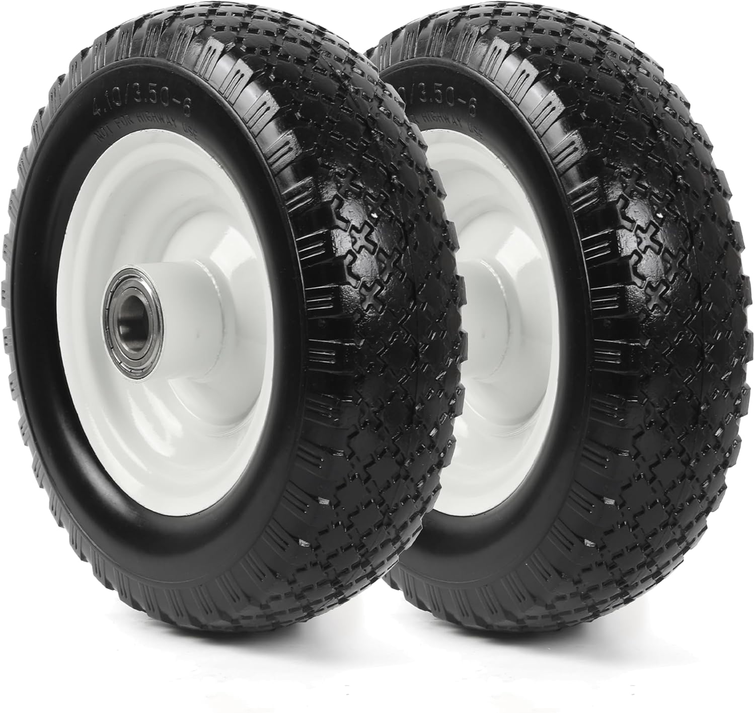 (2-Pack) 12" Flat-Free Solid Tire and Wheel, with 3-3/4" Centered Hub & 1" Bore, Fits 25mm Axle Shaft, Replacement