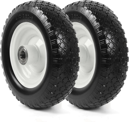 (2-Pack) 12" Flat-Free Solid Tire and Wheel, with 3-3/4" Centered Hub & 1" Bore, Fits 25mm Axle Shaft, Replacement