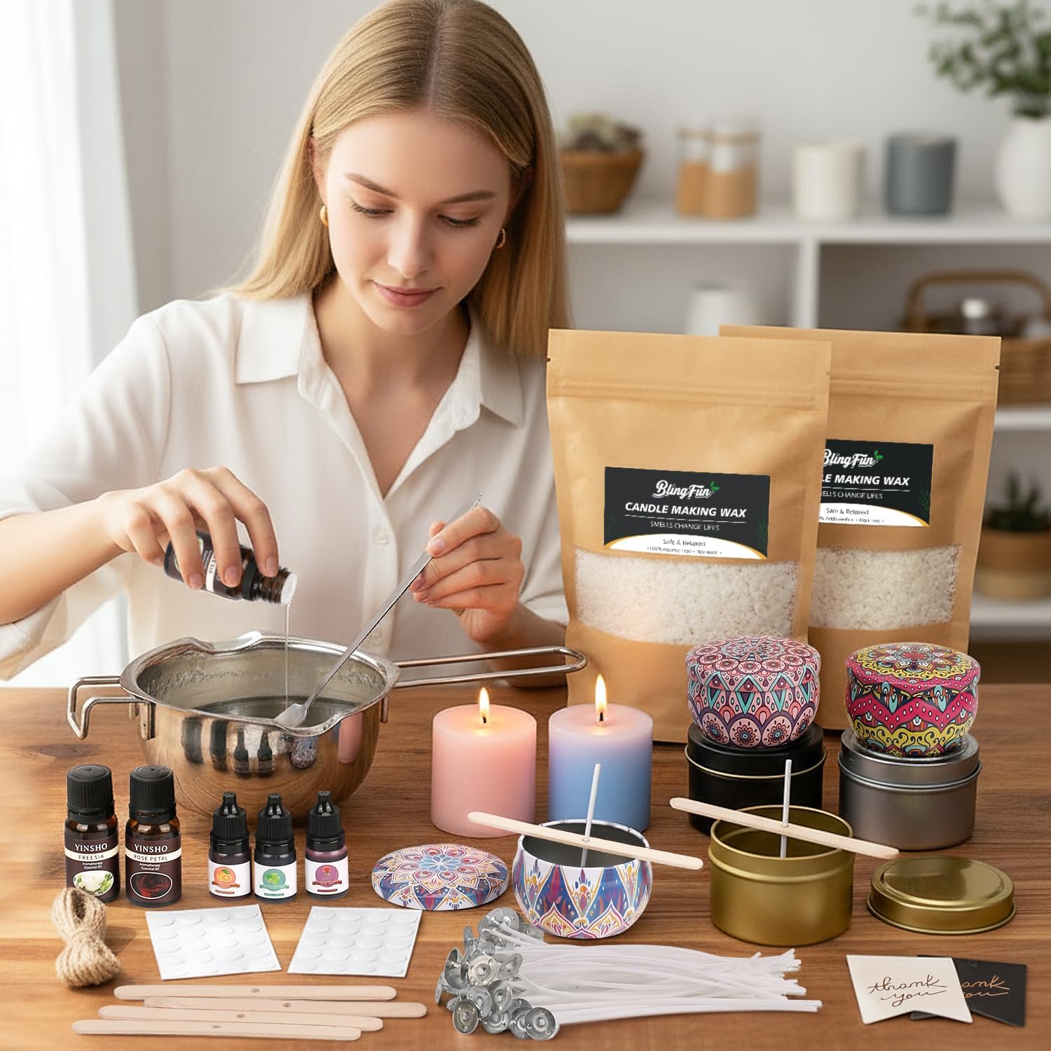 2LB Soy Wax Candle Making Kit,DIY Candle Making Supplies with Wicks, Stickers,Candle Jar, Melting Pot,Fragrances Oils