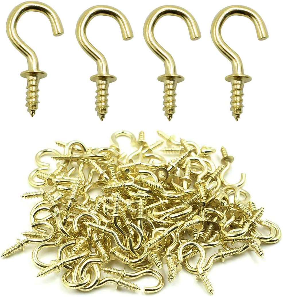 1/2" Ceiling Cup Hooks, Gold, 100 Pcs