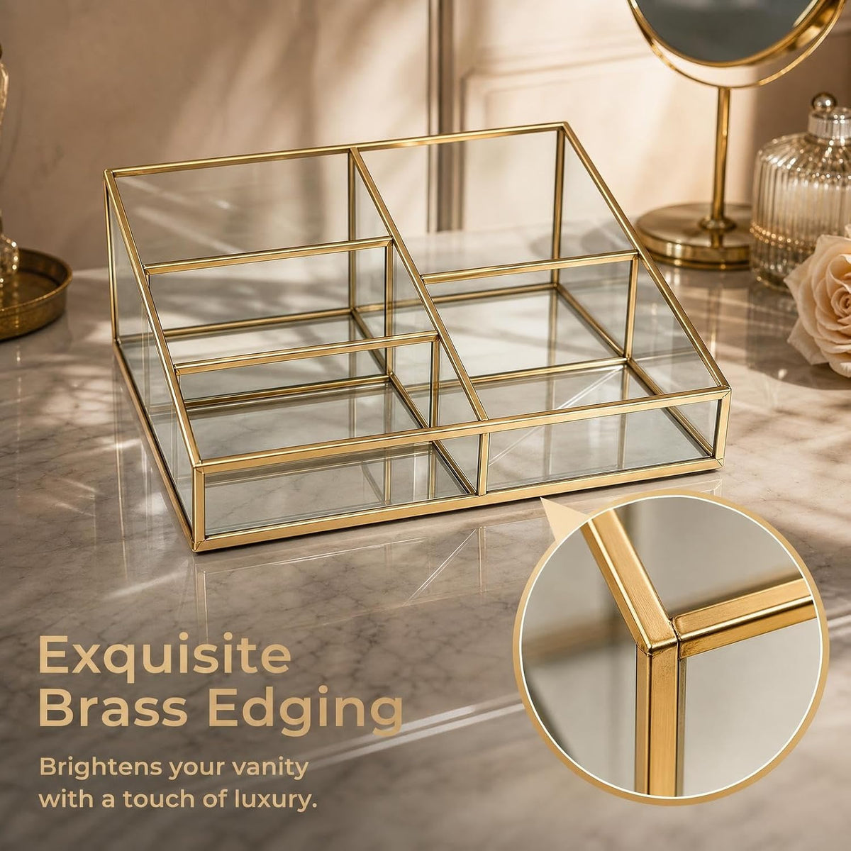 Glass Makeup Organizer Vanity Storage, Makeup & Perfume Tray