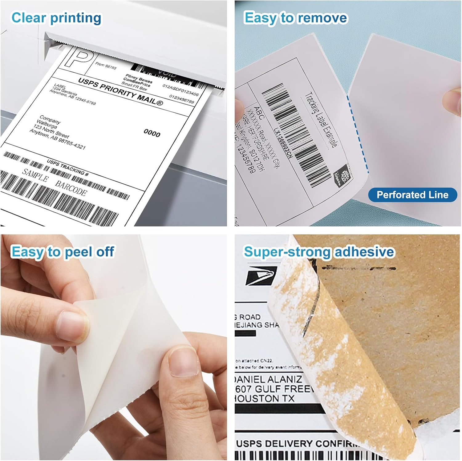 4 x 6 Thermal Labels - Pack of 100 Fanfold Labels for Direct Thermal Printer, White Perforated Shipping Label,100