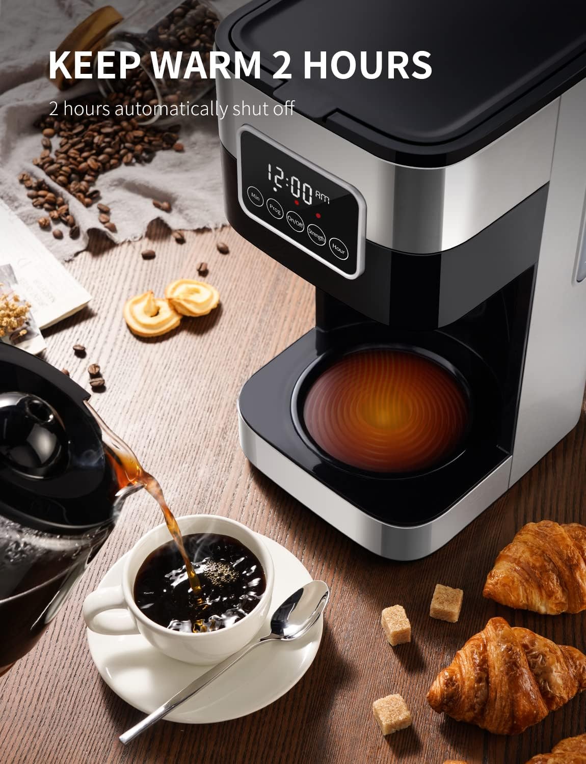 10-Cup Programmable Coffee Maker, Regular & Strong Brew Drip Coffee Machine for Home and Office, Auto Shut Off