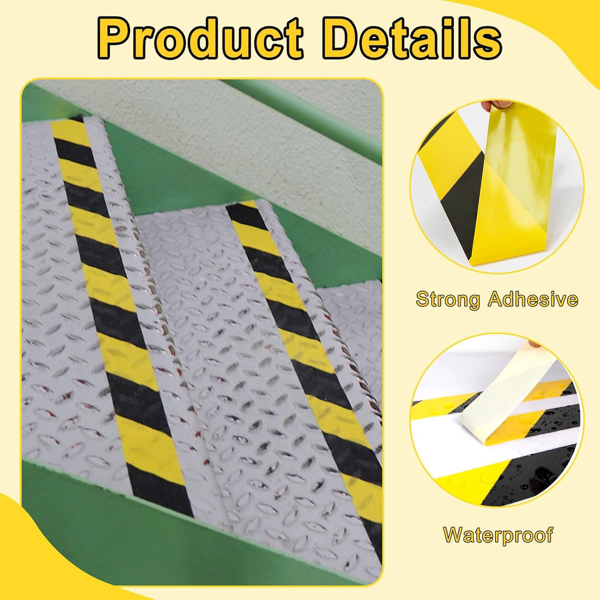 Black & Yellow Safety Tape,3Inch x 108FT Hazard Warning Stripe Tape