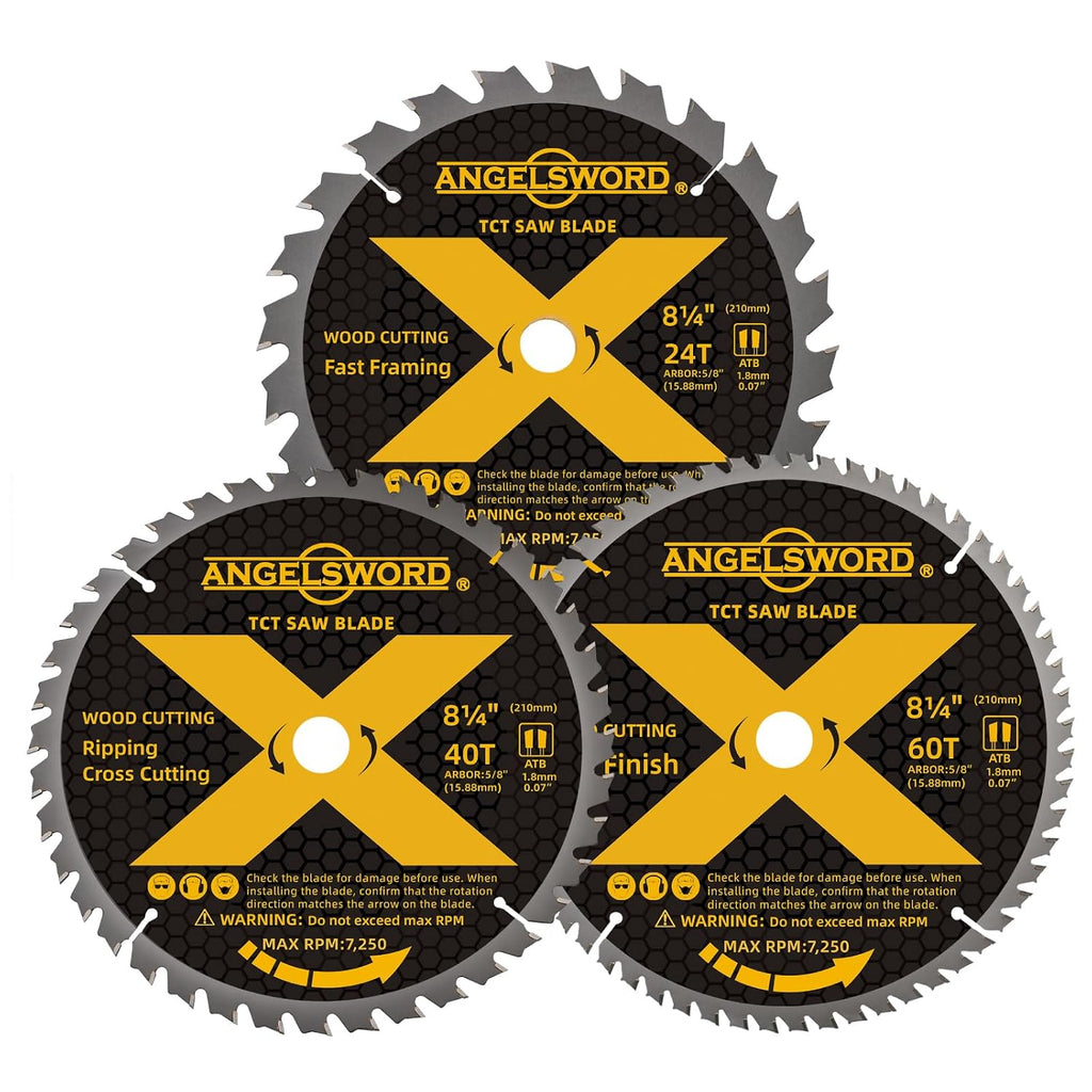 8-1/4 Inch Table Saw Blade/Circular Saw Blade, 24T for Framing&40T for Ripping, Cross Cutting&60T for Fine Finish