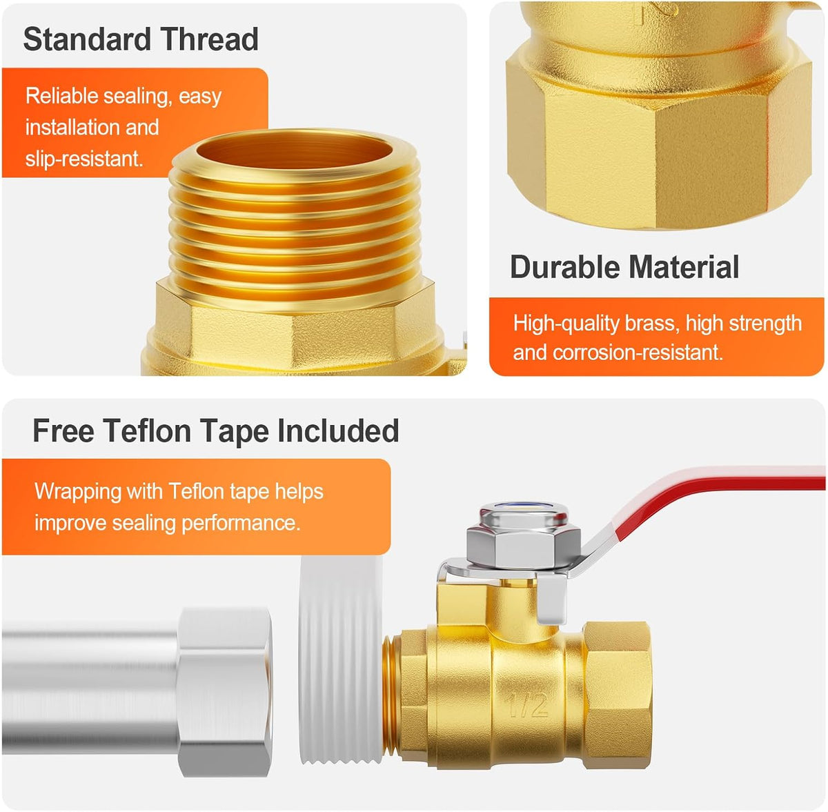 GASHER 1PCS 1/2 Inch Brass Mini Ball Valve, Shut Off Valve, 1/2 Inch Male x Female NPT Thread Pipe Fitting