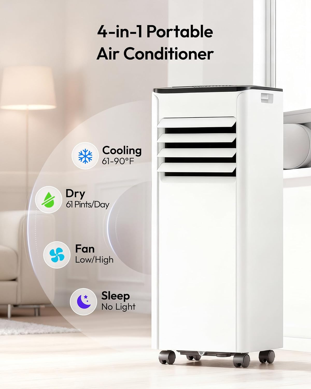 Portable Air Conditioners, 8,000 BTU AC for Rooms Up to 350 Sq. Ft. | 350 CFM, 4 Modes (Cool, Dry, Fan, Sleep)