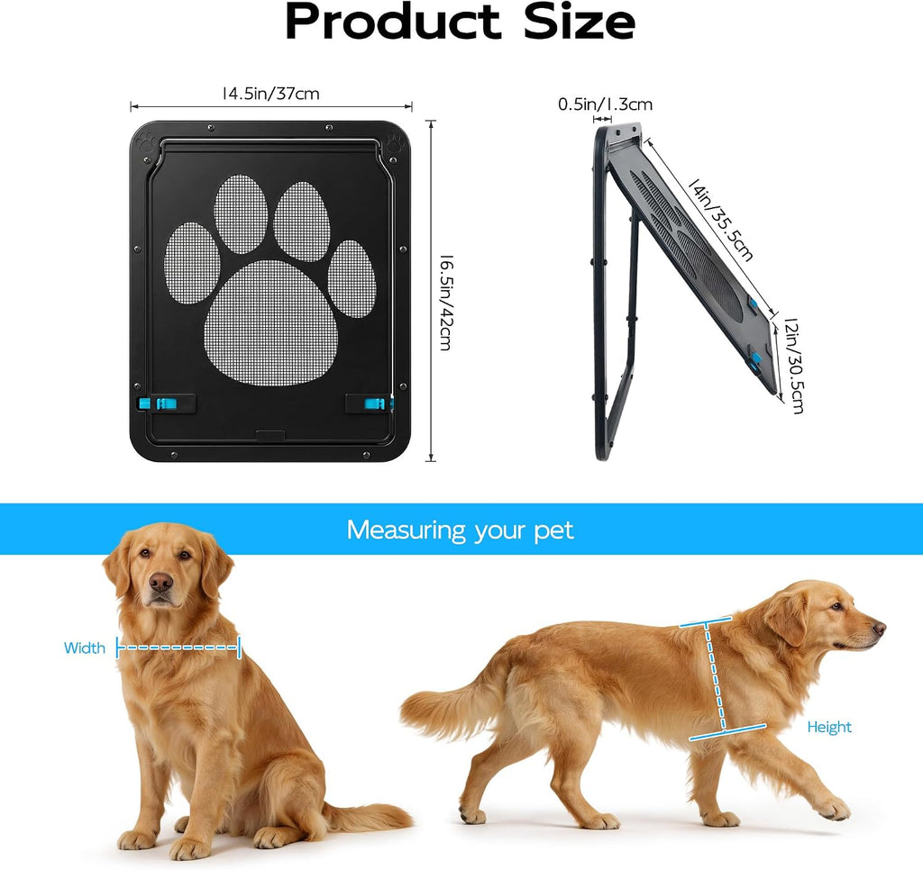PetPrime Dog Door for Screen Door with Flap Opening 12×14 inches,Lockable Auto-Close Magnetic Large Pet Door for