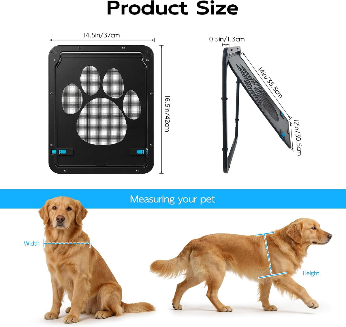 PetPrime Dog Door for Screen Door with Flap Opening 12×14 inches,Lockable Auto-Close Magnetic Large Pet Door for