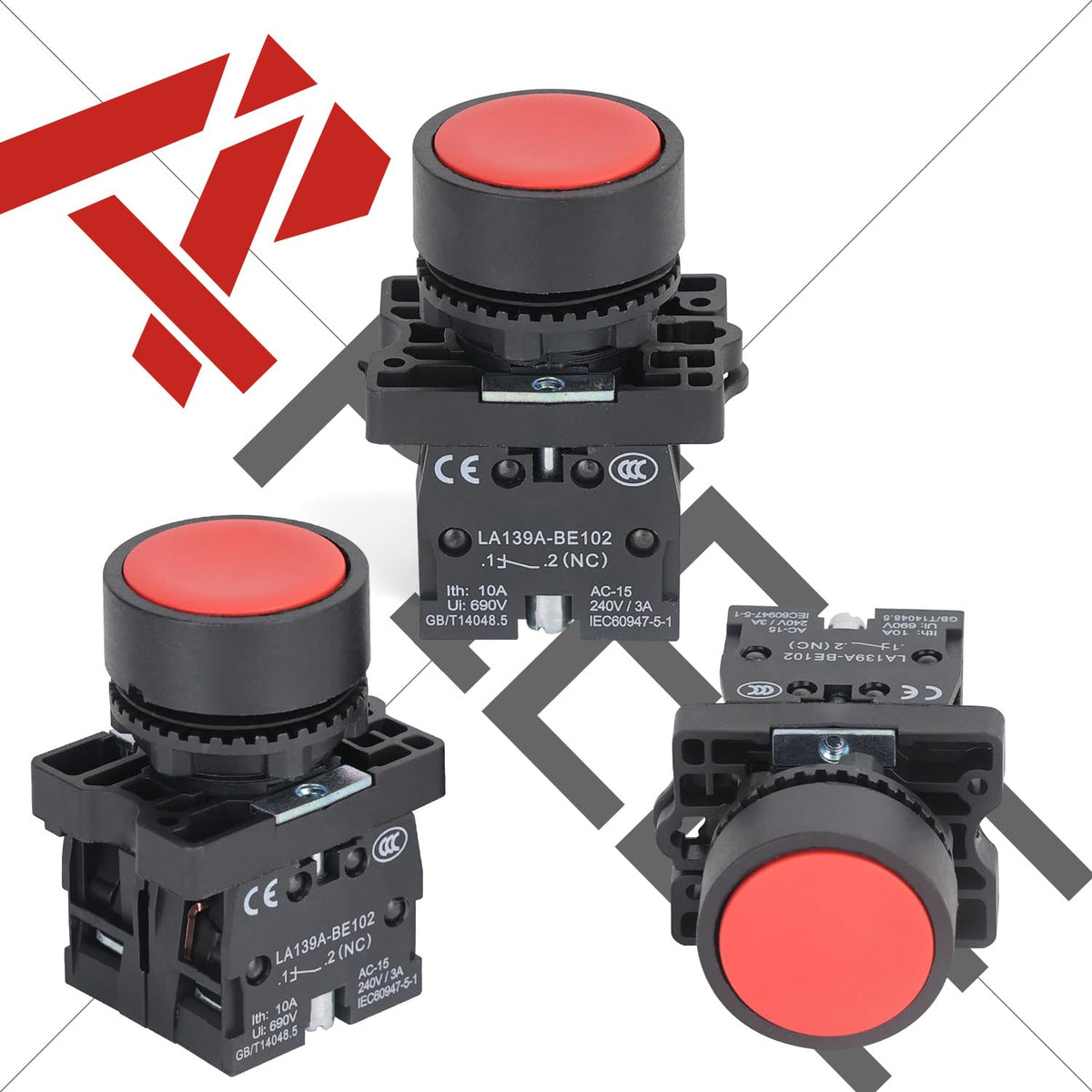 APIELE 2PCS 22MM Momentary Push Button Switch Red Green 10A 600V Plastic Material (1NO+1NC)