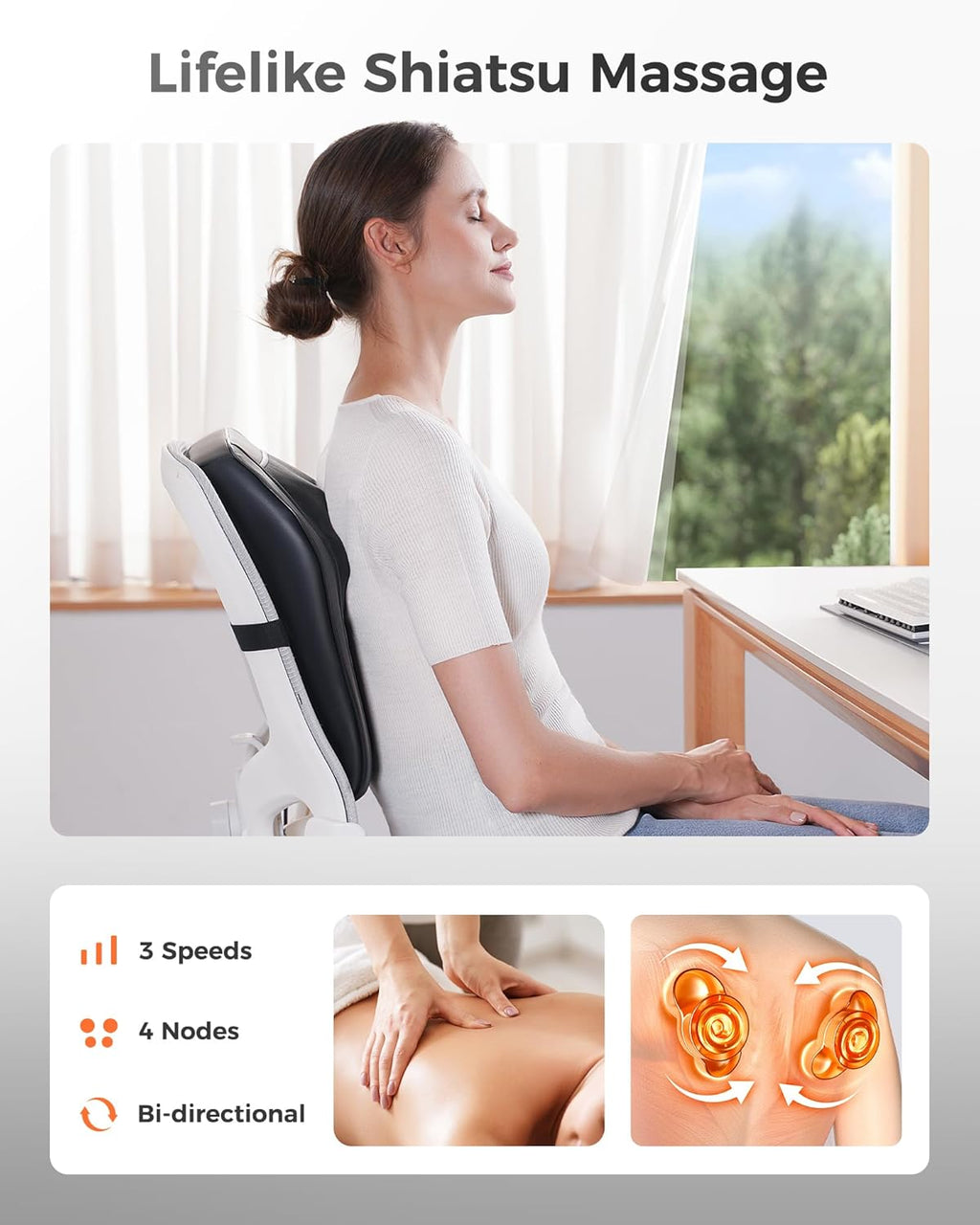 Back Massager with Heat, 3D Kneading Massage Pillow for Back, Neck, Shoulder, Leg Pain Relief Deep Tissue, Gifts for