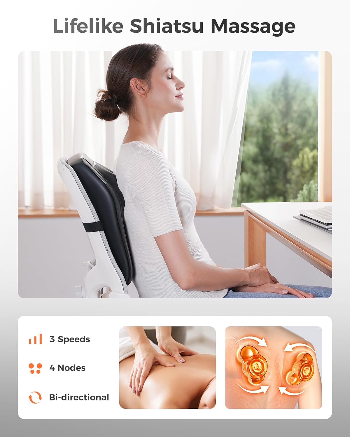 Back Massager with Heat, 3D Kneading Massage Pillow for Back, Neck, Shoulder, Leg Pain Relief Deep Tissue, Gifts for