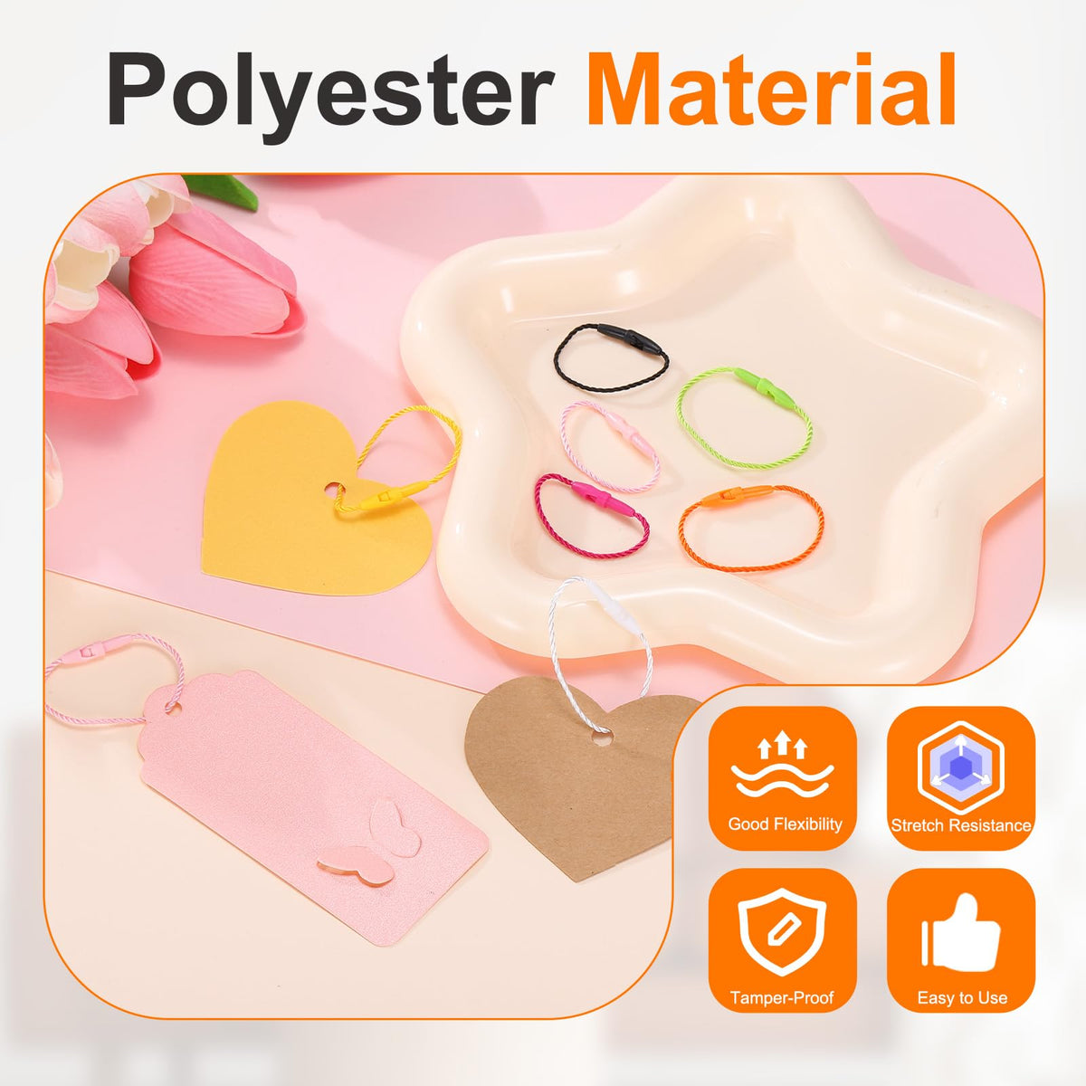 3" Polyester Hang Tag String Price Tag Ties Orange 200 Pcs