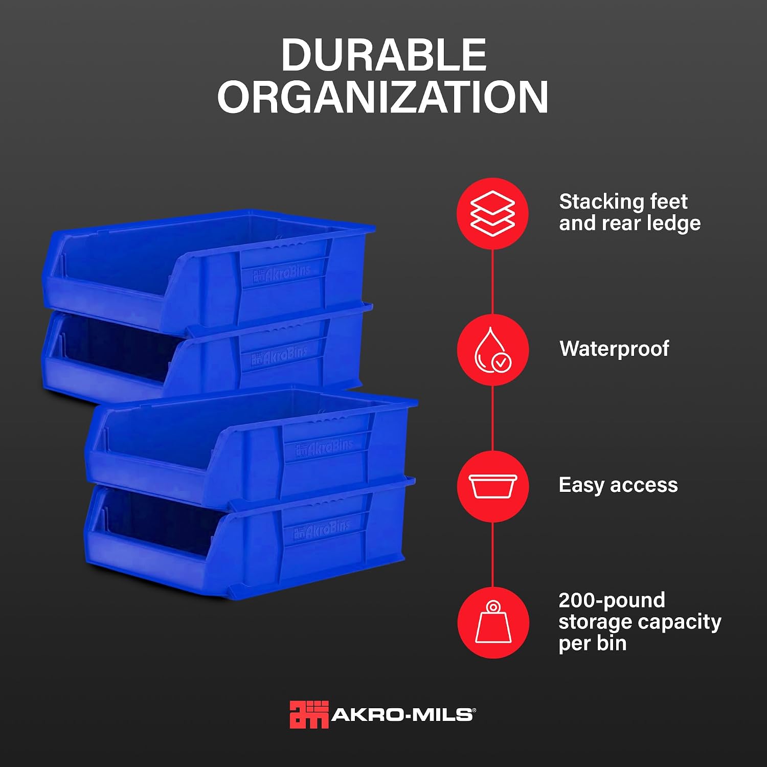 30280 Super-Size AkroBins Plastic Storage Bins, Space-Saving Stackable Bins for Garage, Classroom, Warehouse