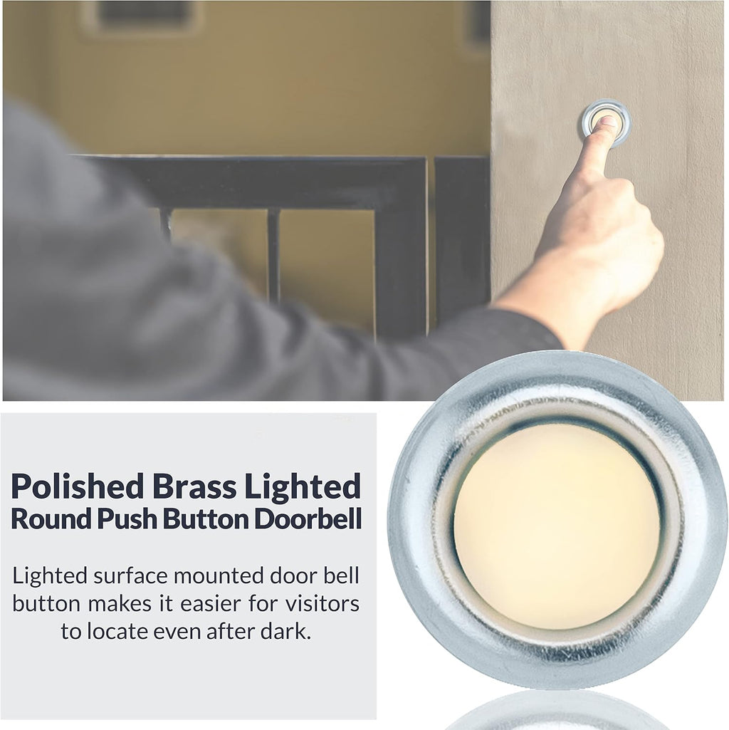 FMBSL Lighted Flush Mount Door Chime Doorbell Button, 1-Pack, Silver